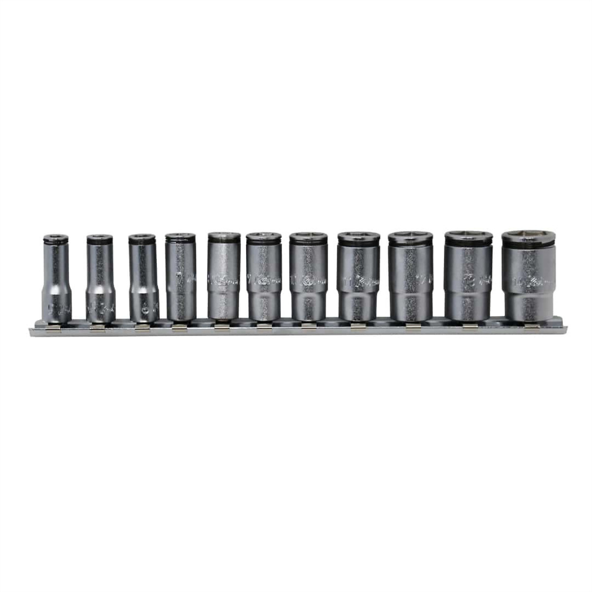 Ko-ken USA Special Semi-Deep Nut Grip Socket Set — 1/4in. Square Drive, 5-14mm, 11 Pcs, Model# KKNRS2350X-11